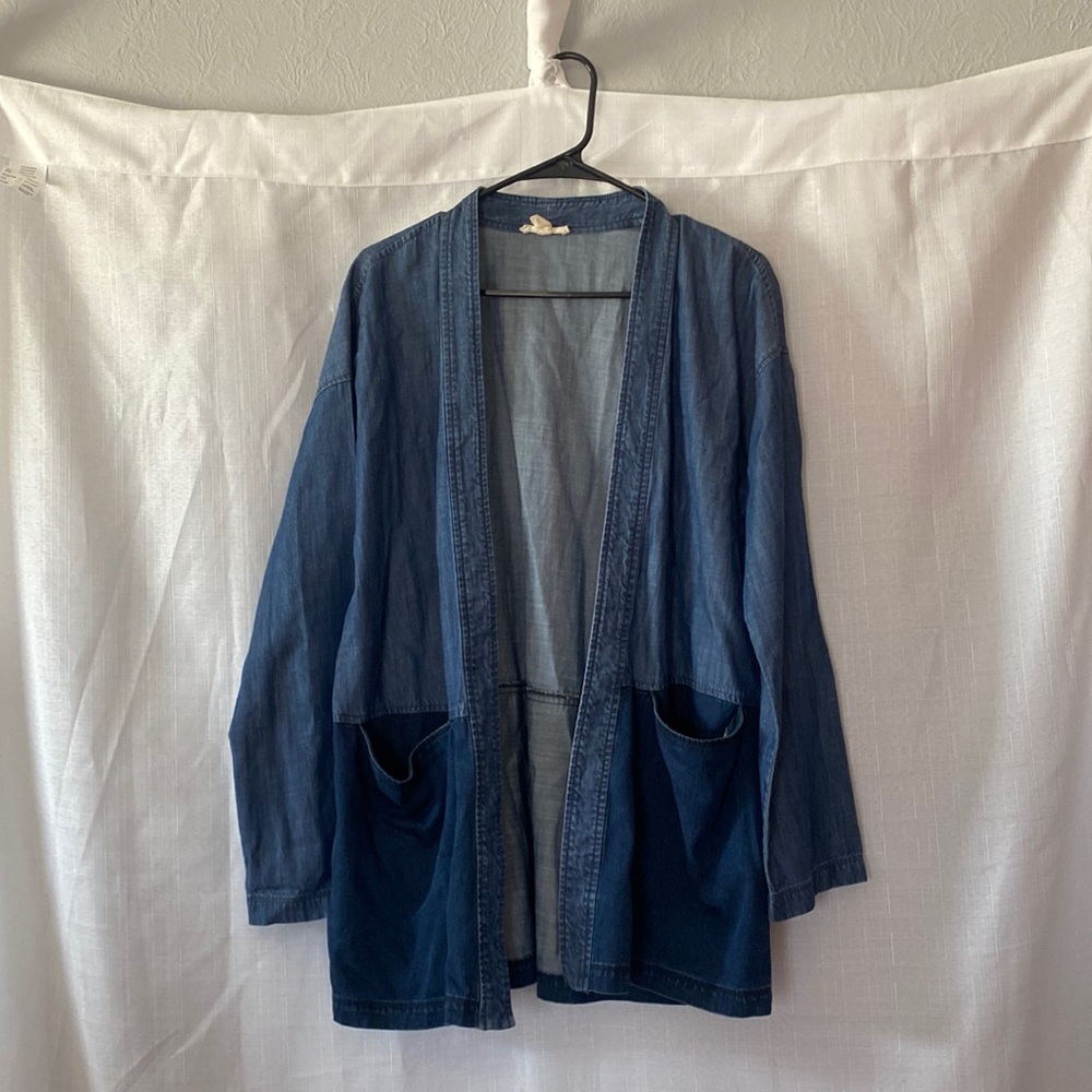Eileen Fisher Lightweight Cotton Denim Two tone Open Front Jacket S